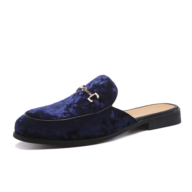 Men's Suede Leather Open Back Slip-On Dress Slippers On Backless Velvet Loafers Lazy Person Half Shoe for Men Size 6~13