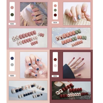 

MSCHENGDORIS Light Red Heart Short Designer Press On Nails Summer Matte Peach Pink Girl False Nail French 24pcs