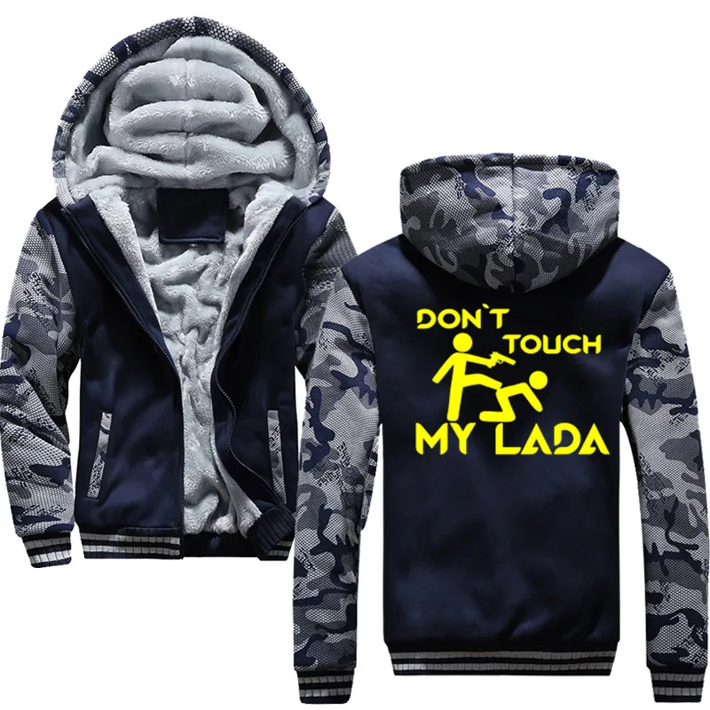 

Don't touch my lada Hoodies Men Hooded Wool Winter Thickened Warm Coat Male Sweatshirts Coat Zipper Cardigan Hoody Man Clothing