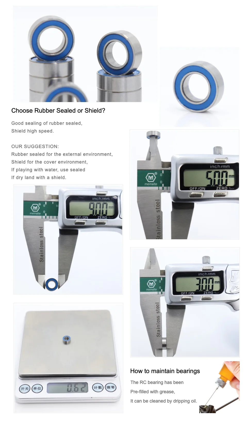 MR95RS Bearing ABEC-3 (10PCS) 5*9*3 mm Miniature MR95-2RS Ball Bearings RS MR95 2RS With Blue Sealed L-950DD MR95RS Bearing ABEC-3 (10PCS) 5*9*3 mm Miniature MR95-2RS Ball Bearings RS MR95 2RS With Blue Sealed L-950DD