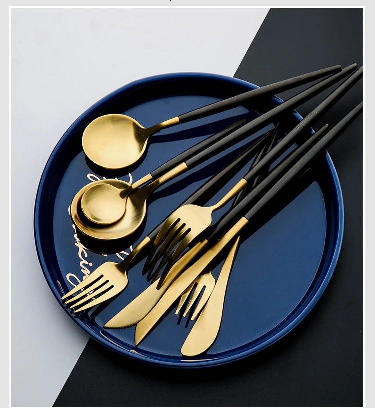 Набор Посуды Золотой набор посуды 304 кухонные вилки, ножи, ложки из нержавеющей стали набор посуды Прямая поставка