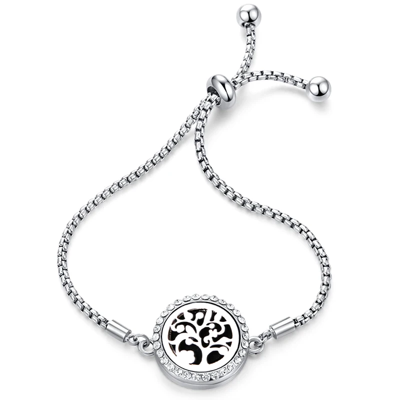 Циркон фруктовое дерево парфюм браслет из нержавеющей стали очарование Древо жизни ароматерапия эфирное масло диффузор медальон модные браслеты