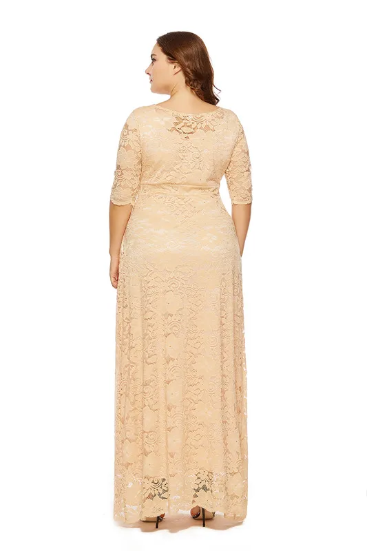 Размера плюс, с коротким рукавом, кружевное, с длиной до пола вечернее платье трапециевидной формы платье с карманами для вечерние