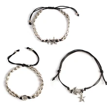 3 Pcs/ Set Silver Color Rope Chain Beads Anklets Summer Beach Starfish Bohemian Ankle Bracelets for Women Accessories