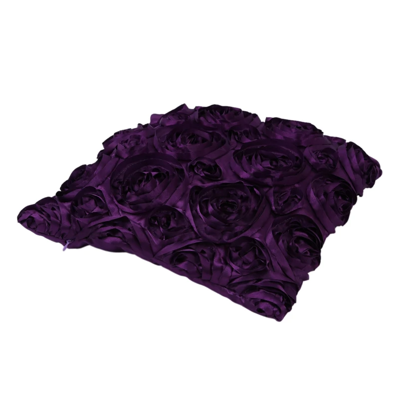 Purple Satin Rose Flower Square Pillow Cushion Pillowcase Case Cover