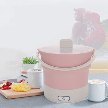 

Hot Folding Silicone Electric Kettle Travel Water Heating Boiler Noodles Soup Pot Food Cooker Hotpot Cooking Skillet EU Plug