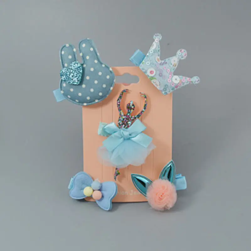 Партия, 5 шт./компл., детские заколки для волос с мультяшными животными, карточка из ткани, милые и милые заколки для волос - Color: Blue Ballet