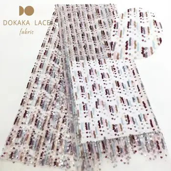 

High Quality Colorful Sequined Mesh Tulle Sewing African Senegal Elegant Women Evening Gown Dresses Sequined Guipure Lace Fabric