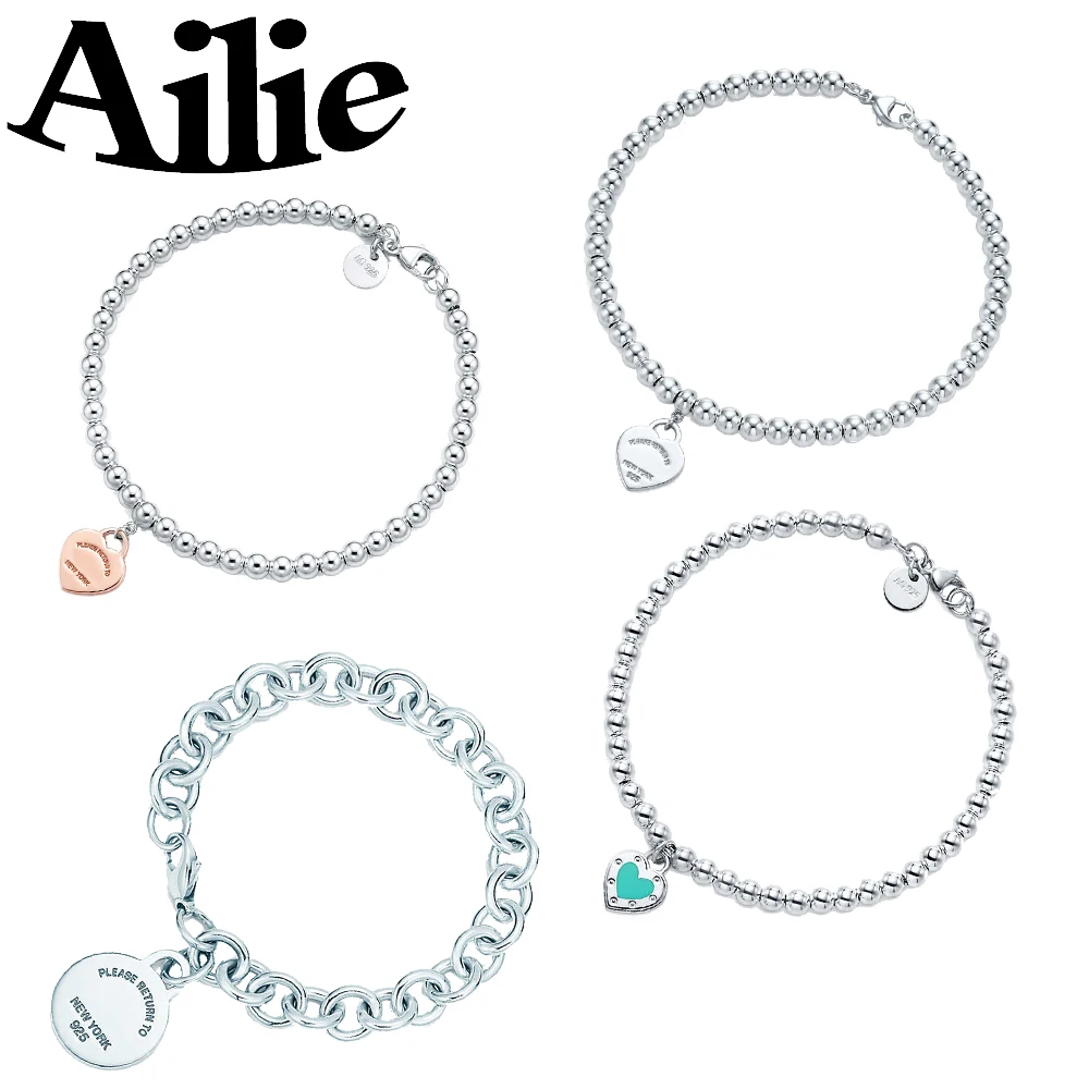 

Ailey original high quality Tiff 925 sterling silver heart bracelet classic elegant fashion ladies jewelry couple gifts