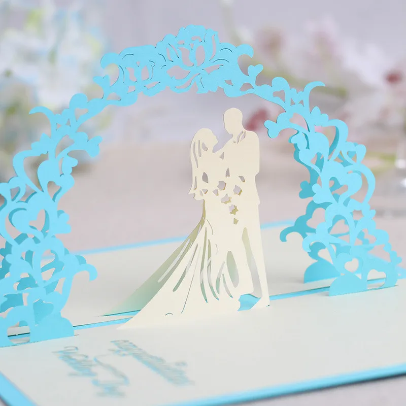 weddinglight blue 3D всплывающие открытки свадебные пригласительные открытки юбилейные подарки открытка Вишневое дерево приглашения на свадьбу и помолвку поздравительные открытки - Цвет: weddinglight blue