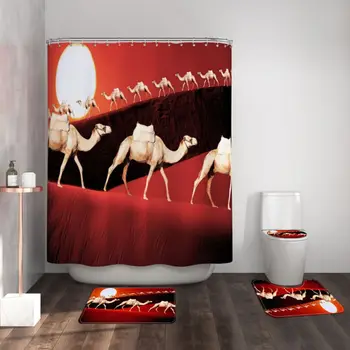 

Newest European Style Shower Curtain Elephant Animal Printing Shower Floor Mat Bathroom Mat Set Partition Toilet Seat Curtain 1