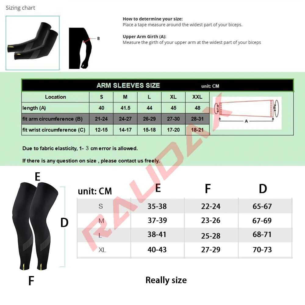 2021 Pro Team Raudax Leg Warmers Black UV Protection Cycling Arm Warmer Breathable Bicycle Running Racing MTB Bike Leg Sleeve