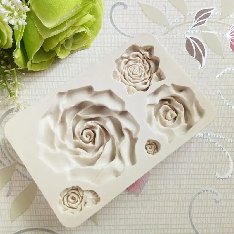 5 Assorted Sizes Roses Resin Fondant Candy Silicone Mold for Cake Decoration