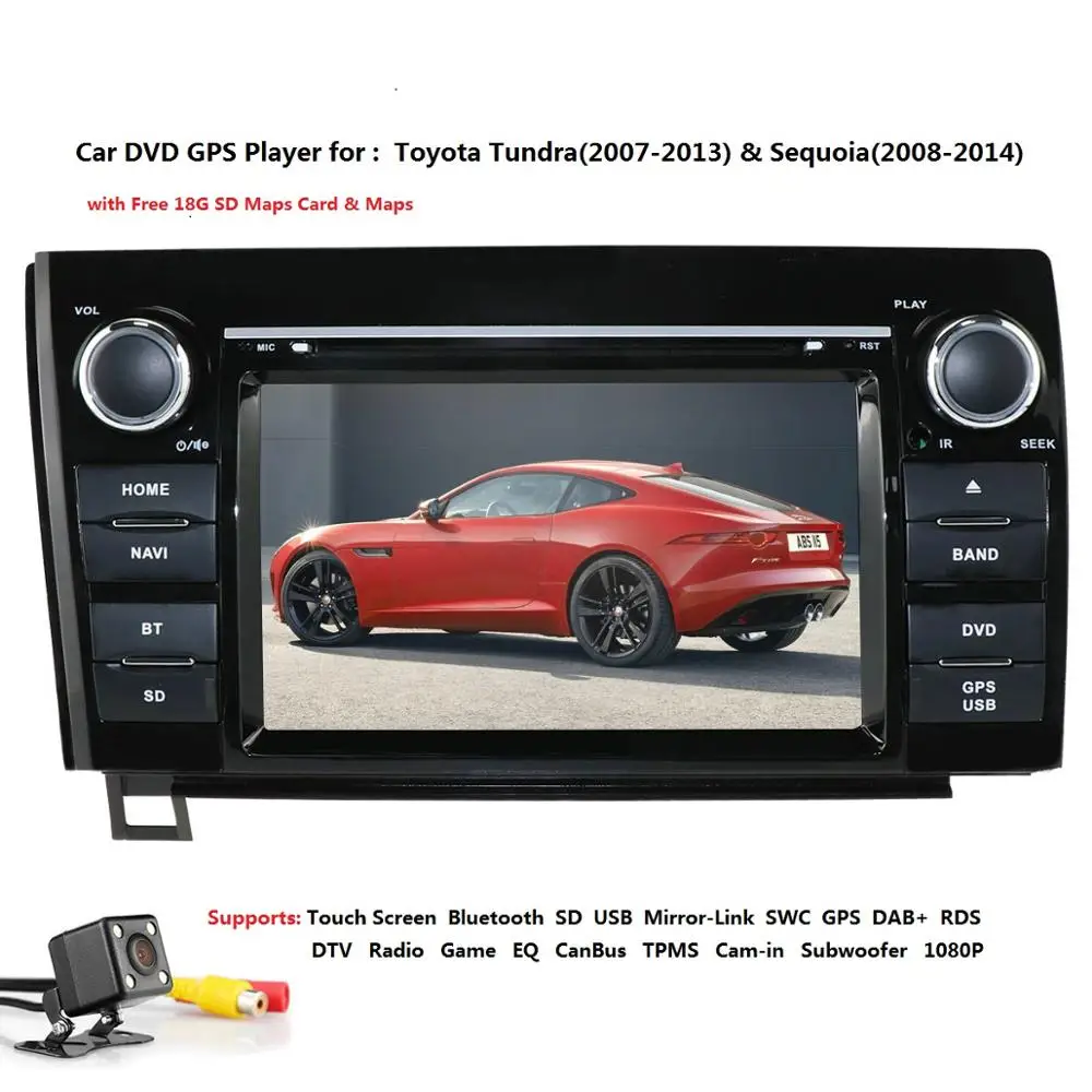 

2 DIN Car DVD Player For Toyota Tundra Bluetooth SD USB Mirror-Link SWC GPS DAB+ 1080P RDS DTV Built-in Mic MapHead