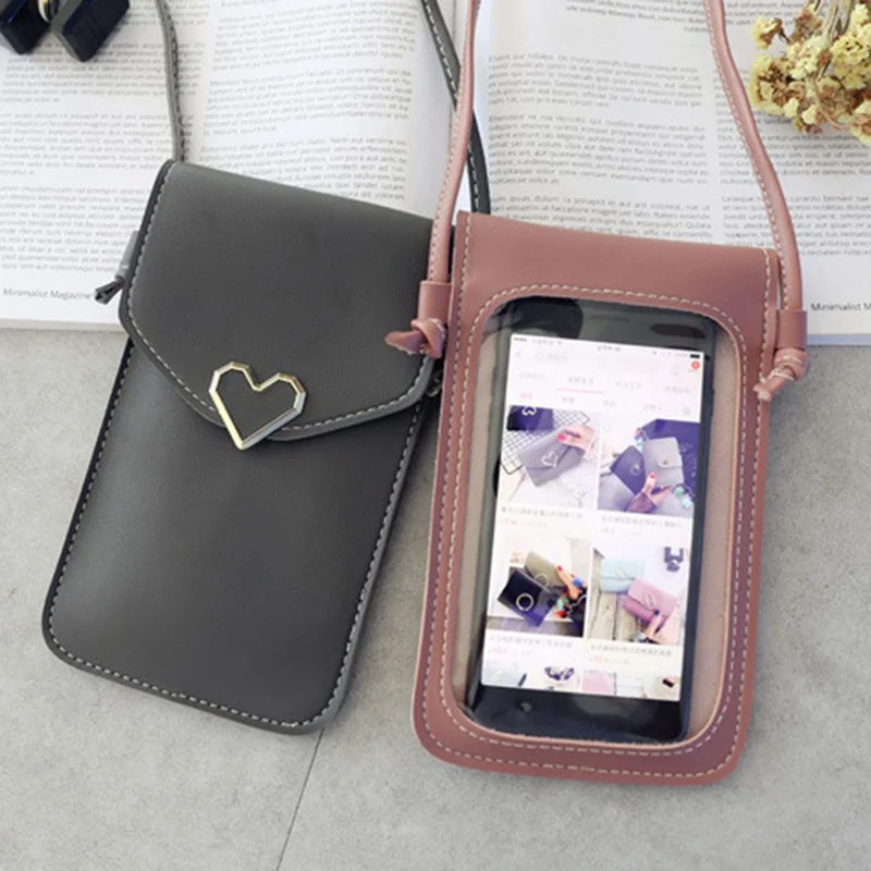 

Transparent Coin Bags Love Heart Shape Crossbody Bags Lolita Ita Bag Cell Phone Bag Purse PU