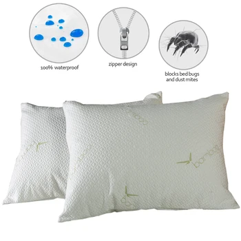 

Bamboo Waterproof Pillow Case Allergen and Bedbug Pillow Protector Zippered Encasement for Bed Bugs Set of 2