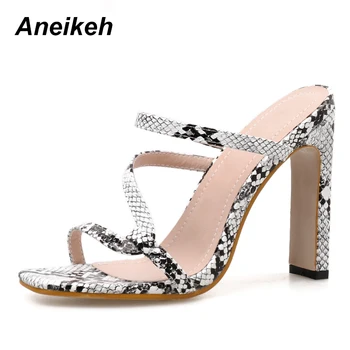 

Aneikeh 2020 Serpentine Fashion Women Heeled Rome Sandals Peep Toe Basic Slip-on Thin High Heels Sandals Slingback Ladies Shoes