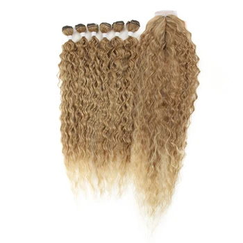 

Magic Hair Synthetic Afro Kinky Curly Hair With Closure 7Pieces/lot Soft Long African lace Front Women hair Extensions