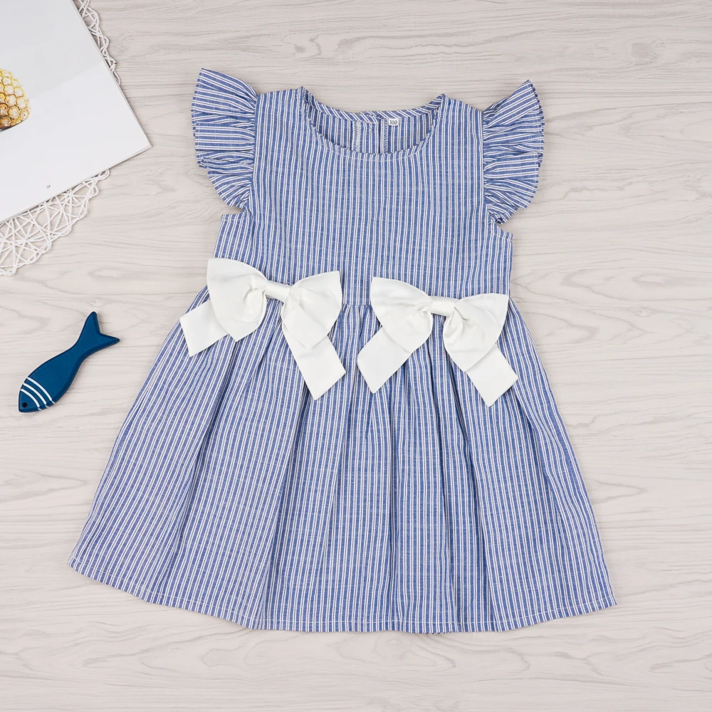 

New Infant Baby Girl Stripe Princess Party Pageant Dress Bow Dress Sundress