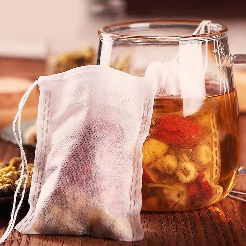 

Tea Bags 100 Pcs Empty Scented Drawstring Pouch Bag 20 x 15CM Seal Filter Cook Herb Spice Loose Coffee Pouches Tools