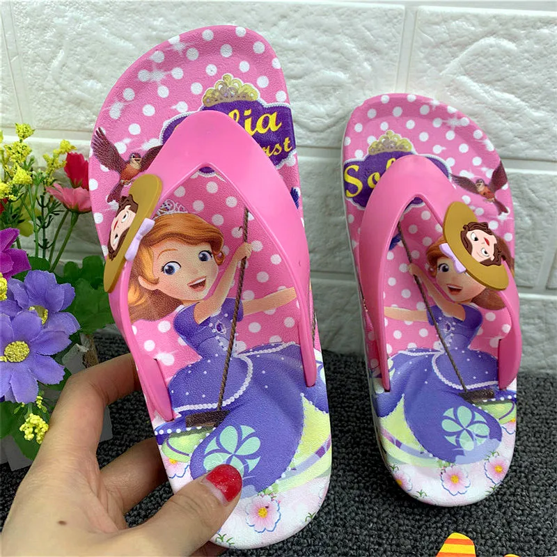 JY 2020 Summer Children girls Sofia with flower princess PVC beach Slippers Non-slip flip flop 26-39 2colors LS01