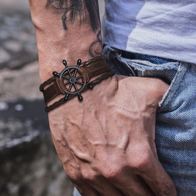 Ships Wheel Jewelry Rudder Leather Bracelet Nautical Bracelet