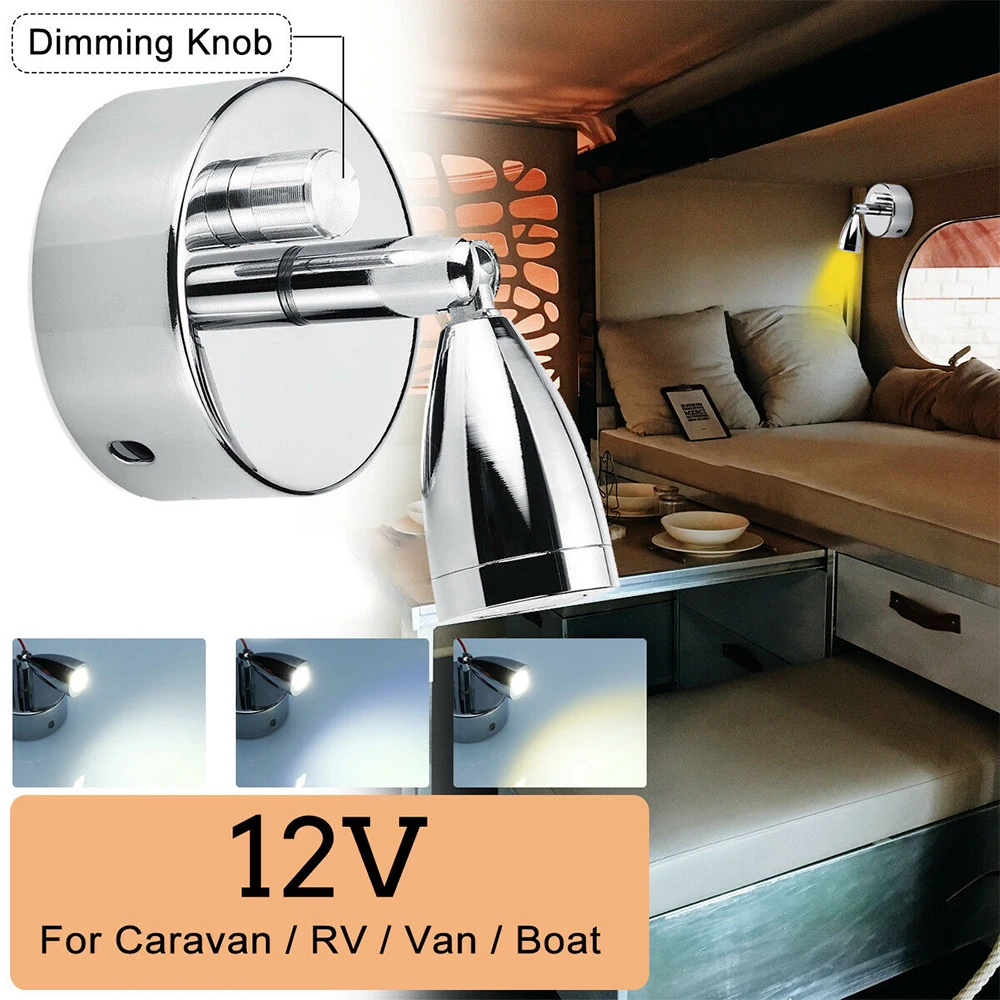 12V Dimming LED Spot Reading Light Touch Wall Lamp Van Trailer RV Murals Caravan 