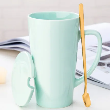 Креативный узор рукоятки керамические кружки с ложкой крышкой кофейная кружка молоко чай офисные чашки Посуда для напитков лучший подарок на день рождения - Цвет: 18