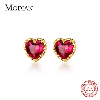 

Modian Romantic Red Crystal Hearts Stud Earring for Women Fashion 925 Sterling Silver Wedding Engagement Statement Jewelry