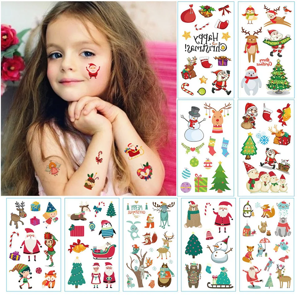 Christmas Tattoo Stickers Holiday Party Atmosphere Cartoon Elf Cute Tattoo Stickers 10 Random Hair 1