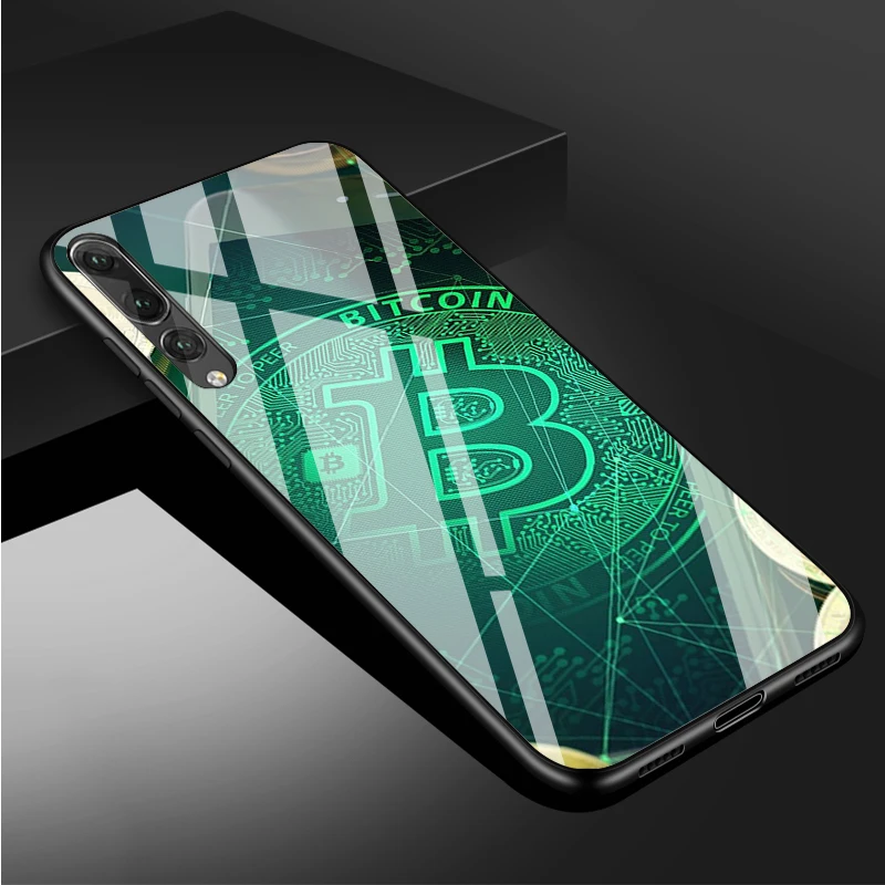 BITCOIN coins Funny Tempered Glass Phone Case For Huawei P20 P30 P40  P40 Lite Pro Psmart Mate 20 30 Cover Shell pu case for huawei