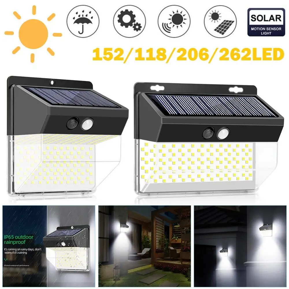 206LED Solar Motion Sensor Wall Light Outdoor Waterproof Garden Street Lamp