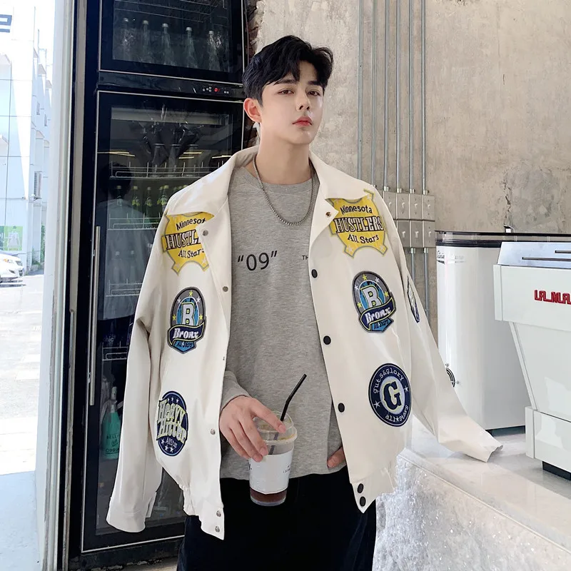 Весна и осень новая бейсбольная форма свободная Bf хип-хоп ветер Harajuku белая мотоциклетная кожаная куртка мужская M-2XL