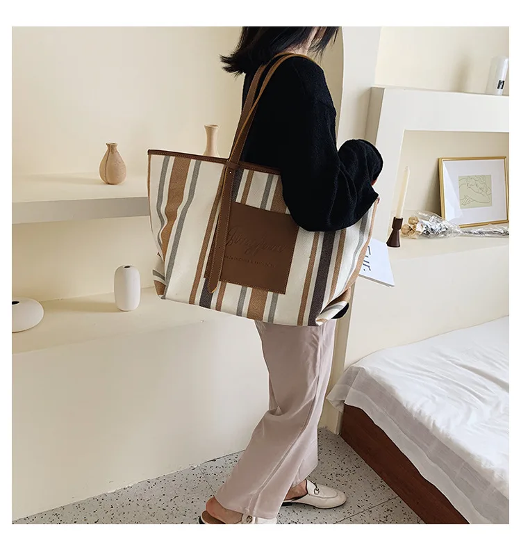 Black White Blue Stripe Handbag 2019 Extra Large Canvas Tote Bags for Women Canvas Bucket Shopper Shoulder Bag Ladies Office Bag (21)