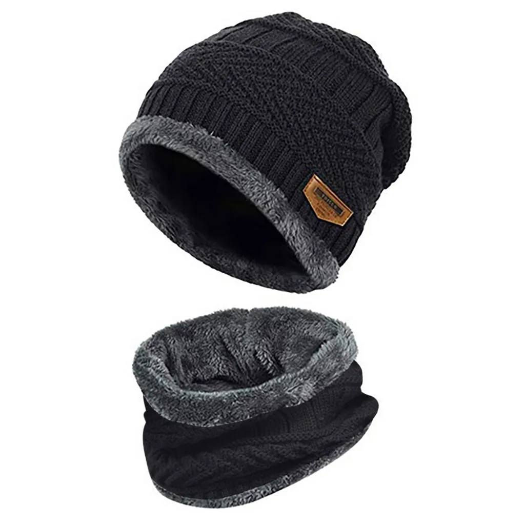 Мужская теплая шапка Skullies+ мягкий шарф, комплект из двух предметов, зимняя утолщенная шапка, мужские ветрозащитные вязаные шапки, теплые шапки для шеи 12,3