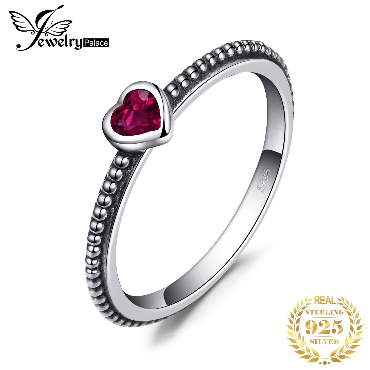 

JPalace Heart Red Murano Glass Ring 925 Sterling Silver Rings for Women Stackable Ring Band Silver 925 Jewelry Fine Jewelry