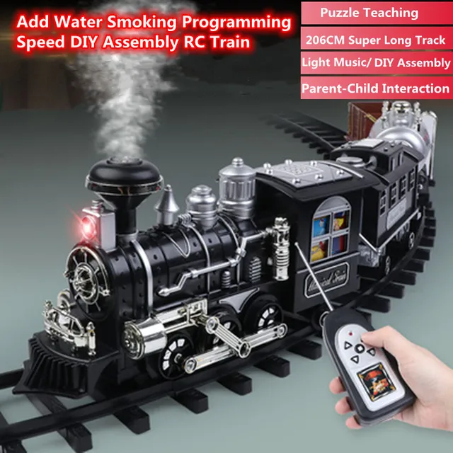 206CM Super Track Remote Control Train Add Water Smoke Light Music Puzzle Teaching Parent-Child Interaction DIY Assembly RC Toy 1