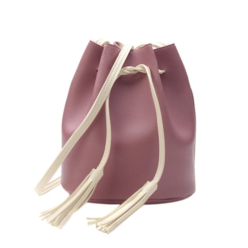 Womens Leather Crossbody Purse Fashion Small Shoulder Bucket Bag Casual Travel Messenger Handbag with Tassel 