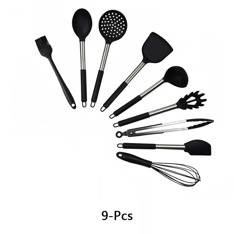 9 Pcs Kitchen set 9 To 15Pcs Kitchen Utensil Set Premium Silicone Stainless Steel Cooking Utensils Non-stick Spatula Heat Resistant Cooking Tools - Цвет: 9 Pcs Kitchen set