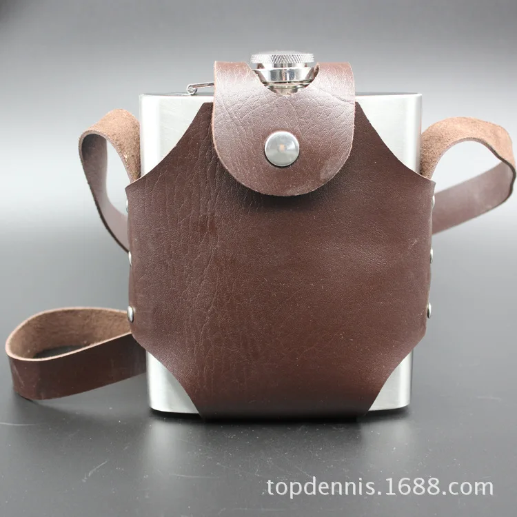 Supply Sanding 18 Ounces Thickening Outdoor Portable Stainless Steel Flagon 1 of Kettle Send Leather Case