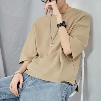 

2020 Men's Fashion Trend Short Sleeve T Shirt Black/white/grey/yellow/khaki Color Tshirt Loose Cotton Clothes T-shirt M-5XL