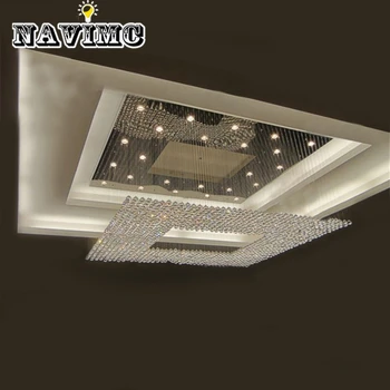 

new square modern string big crystal chandelier hotel lobby chandelier lighting L1000xW1000xH1500mm Upscale atmosphere
