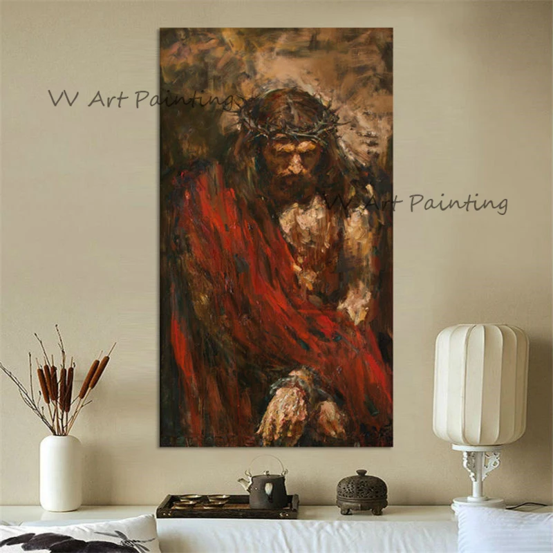 

Handmade Religious Oil Painting Jesus Character Portrait for Living Room Decoration Vintage Wall Art Poster By Hand on Canvas