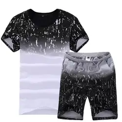2019 Летняя мужская футболка с коротким рукавом для досуга, с длинным рукавом, костюм для движения, пляжные шорты, большие размеры, мужские