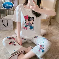 Mickey Pajamas Women's Short Sleeve Cropped Pants Disney Summer Snow White Comic Print Fashion Student Home Service Suit 2