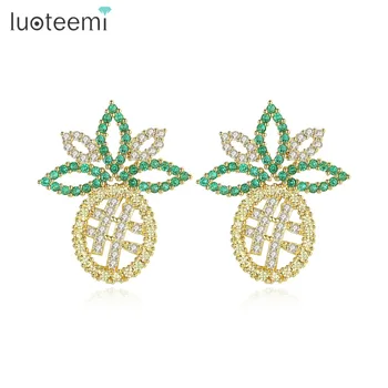 

LUOTEEMI Exquisite Design Pineapple-shaped Stud Earrings for Women Party Luxury CZ Stone Fashion Gold Pendientes Christmas Gift