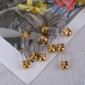 

10PC WaterProof Mini Plastic Box Bottle Case Holder Gold Pill Case Portable Empty Gelatin Capsules Transparent Gel Caps