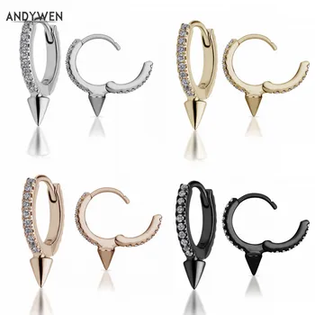 

ANDYWEN 925 Sterling Silver Single Short Spike Eternity Clicker Hoops Huggies Earring Loops Circle Women Ring Earrings Jewelry