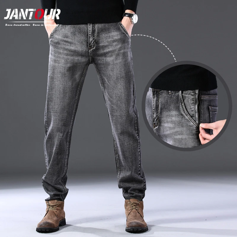 Pantalones vaqueros con cremallera antirrobo para hombre, Jeans elásticos, sueltos, rectos, seguridad, de diseñador, color gris, talla grande 38 40, 2022|Pantalones vaqueros| - AliExpress
