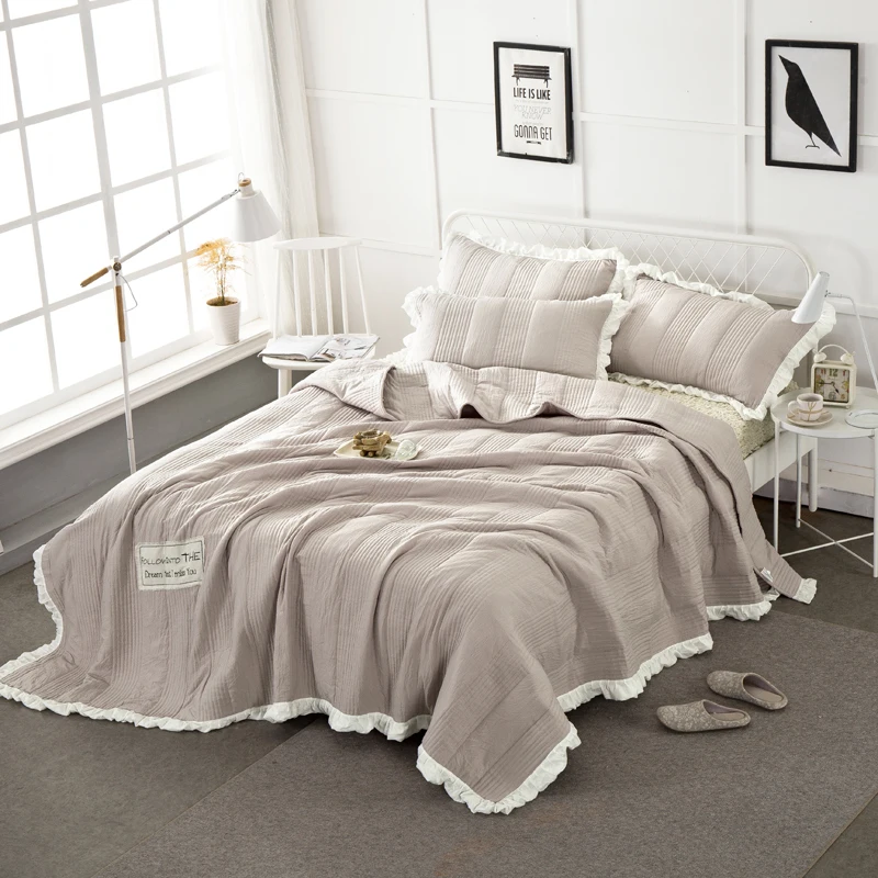 Скандинавское легкое кофейное стеганое летнее одеяло из полиэстера с эффектом стирки, покрывало, набор из 3 предметов, одеяла 250x250 см, стеганые покрывала для кровати
